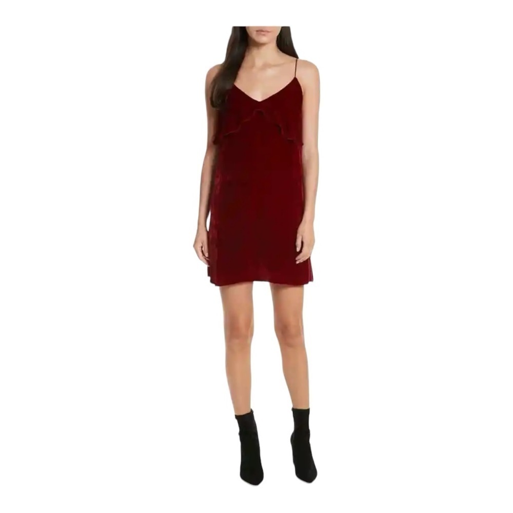 Alice+Olivia Bess Ruffle Velvet Slipdress in Red NWT